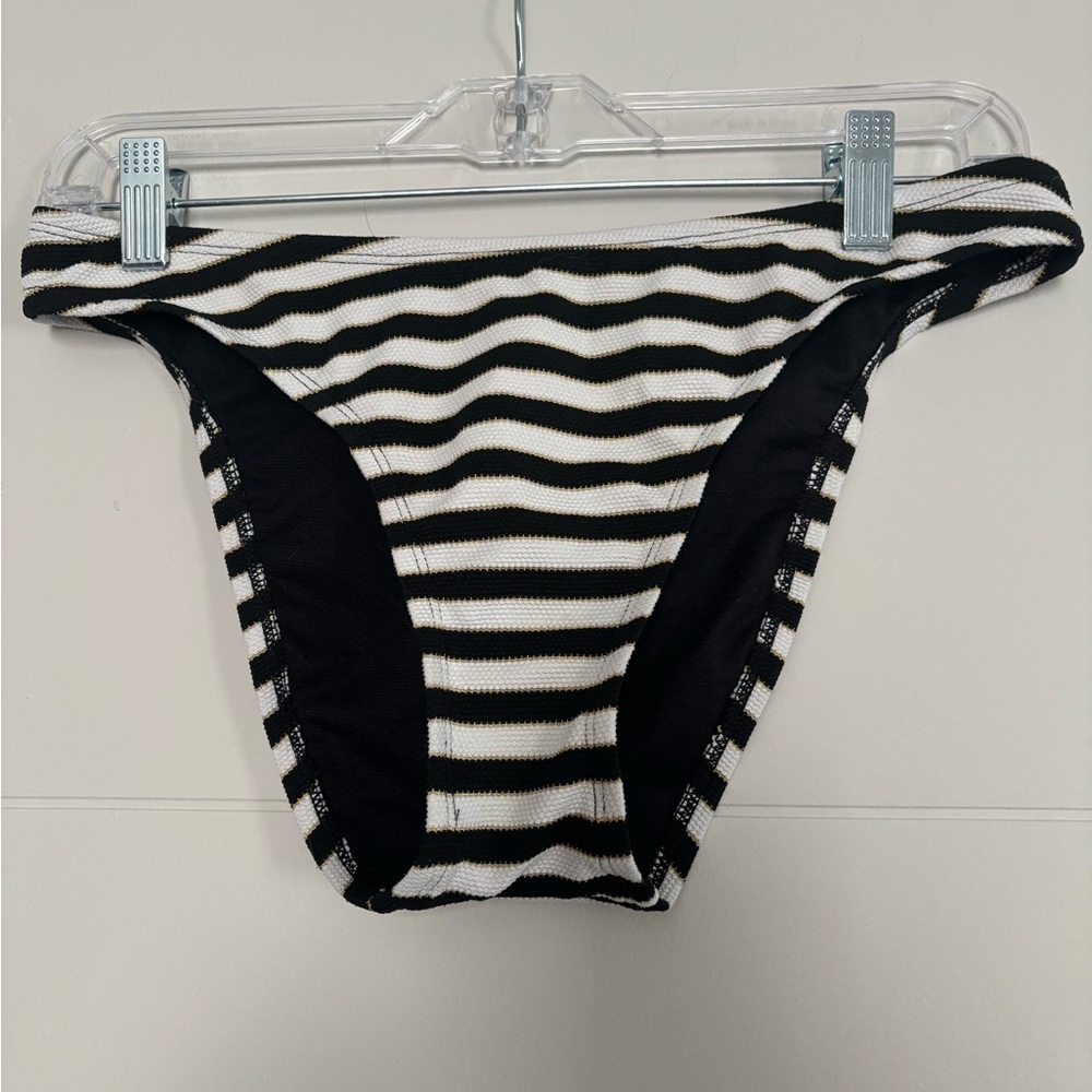 Shade & Shore Black and White Striped Bikini Bottom